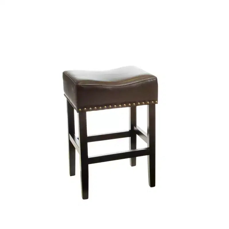 Set of 2 Lissette Counter Height Barstools Brown - Christopher Knight Home: Bonded Leather, Bronze Studs, Rubberwood Frame