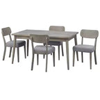 Lifestorey 5pc Carlisle Solid Wood Dining Set Light Gray: Mid-Century Modern, Rubberwood, Polyester Upholstery, Foam Fill