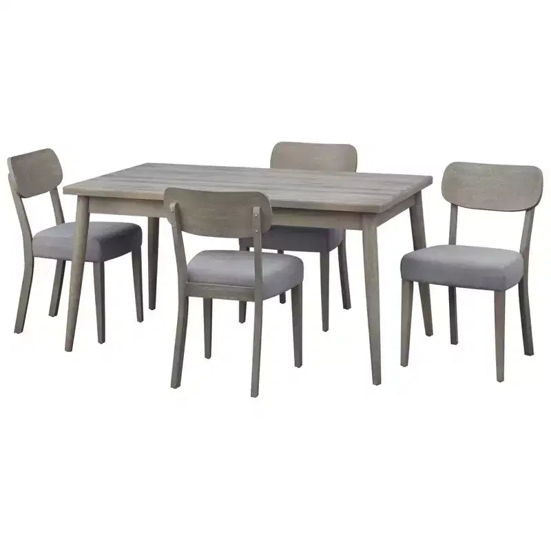 Lifestorey 5pc Carlisle Solid Wood Dining Set Light Gray: Mid-Century Modern, Rubberwood, Polyester Upholstery, Foam Fill