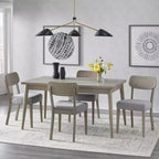 Lifestorey 5-teiliges Carlisle Esszimmer-Set aus Massivholz, Hellgrau: Mid-Century Modern, Kautschukholz, Polyester-Polsterung, Schaumstofffüllung