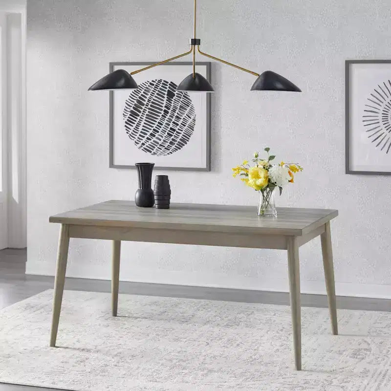 Lifestorey 5-teiliges Carlisle Esszimmer-Set aus Massivholz, Hellgrau: Mid-Century Modern, Kautschukholz, Polyester-Polsterung, Schaumstofffüllung