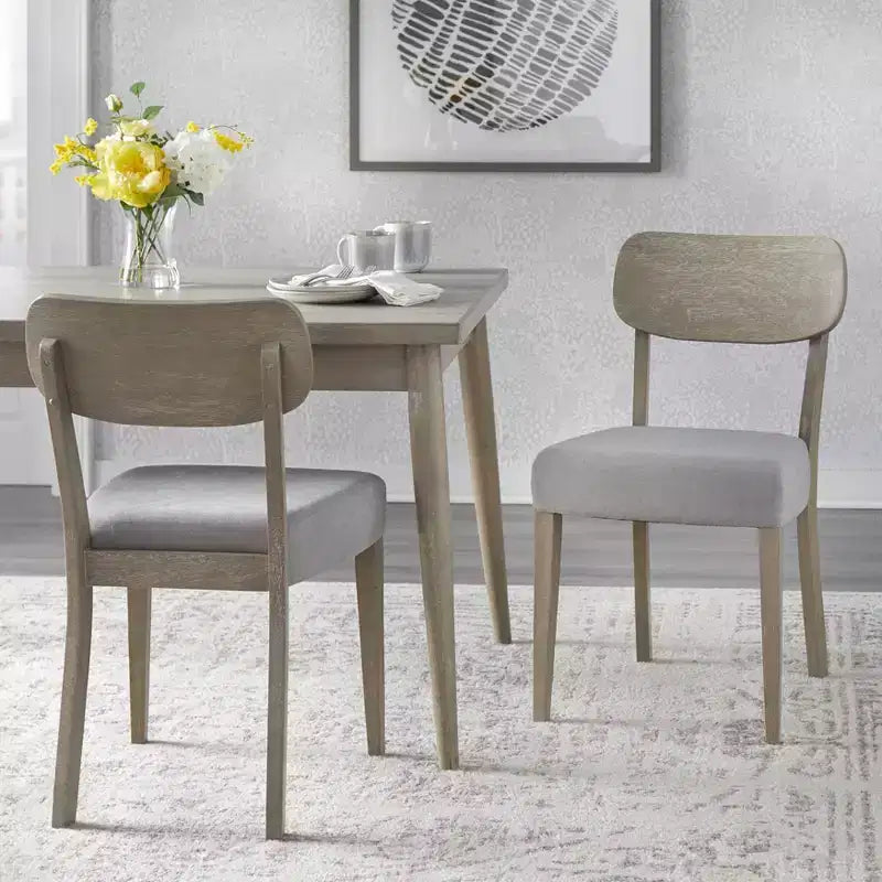 Lifestorey 5-teiliges Carlisle Esszimmer-Set aus Massivholz, Hellgrau: Mid-Century Modern, Kautschukholz, Polyester-Polsterung, Schaumstofffüllung