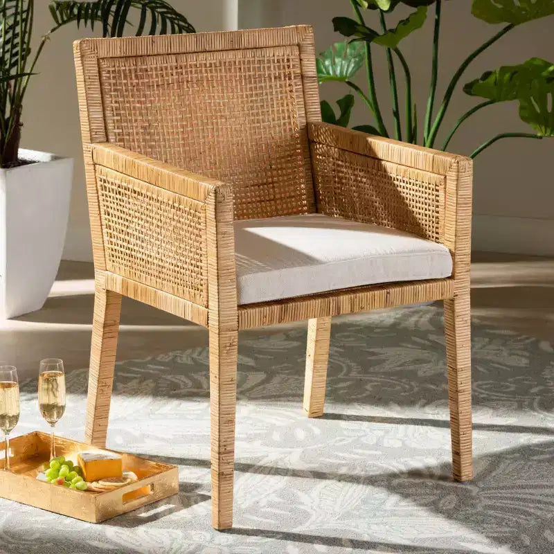 Karis Wood and Rattan Armchair Natural/White - bali & pari