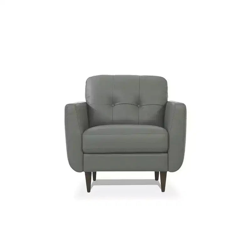 35" Radwan Chair Pesto Green Leather - Acme Furniture: Button-Tufted, Wood Legs, No Assembly Required