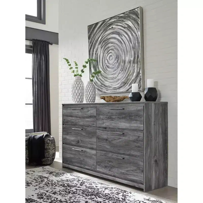 Baystorm Dresser Gray - Signature Design by Ashley: 6 Drawer Storage, Modern Handles, MDF Frame