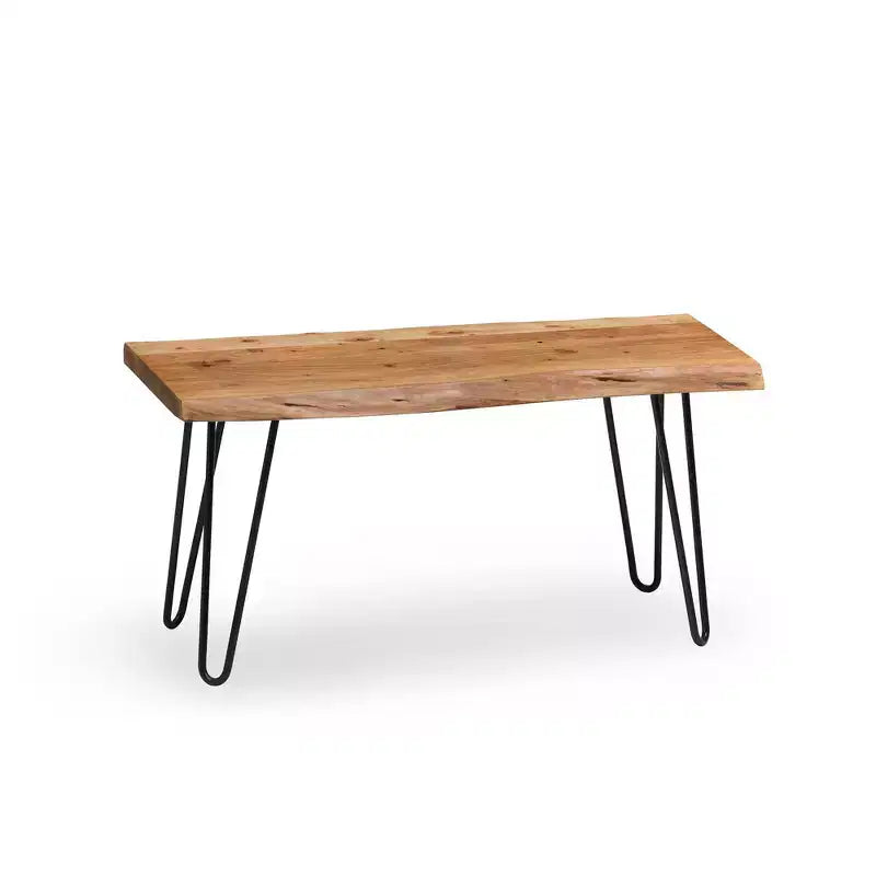 36" Haarnadel-Bank aus Massivholz mit Baumkante und Garderobenleiste, Natur - Alaterre Furniture