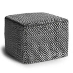 Laurene quadratischer Pouf aus gewebtem PET-Polyester Grau/Weiß – WyndenHall
