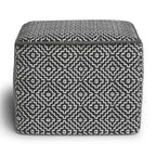 Laurene quadratischer Pouf aus gewebtem PET-Polyester Grau/Weiß – WyndenHall