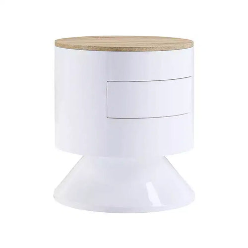19" Otith Accent Table White High Gloss - Acme Furniture: Round, No Assembly, Metal Glides