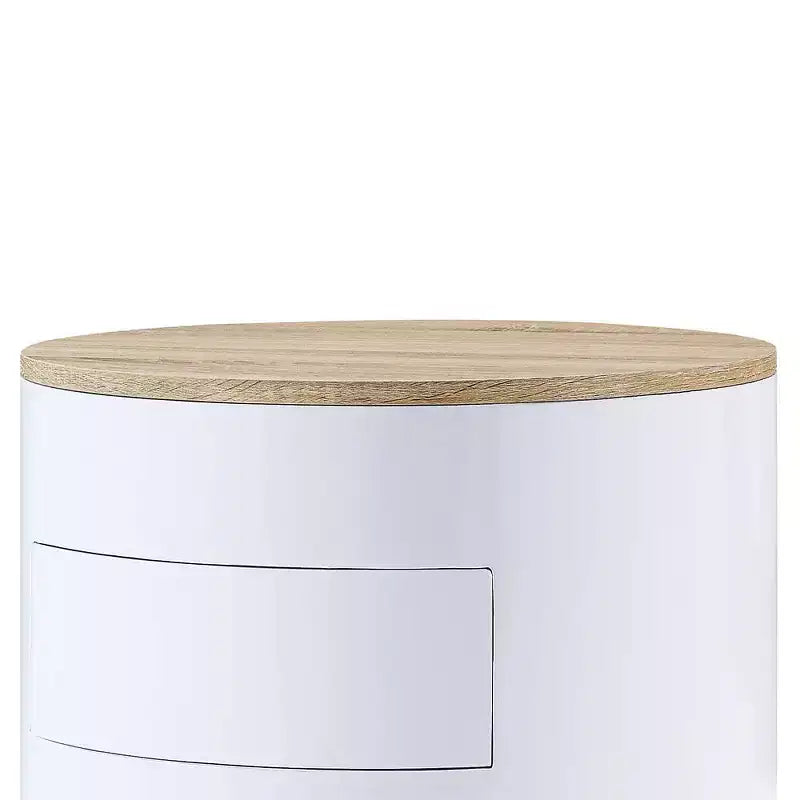 19" Otith Beistelltisch Weiß Hochglanz – Acme Furniture: Rund, Keine Montage, Metallgleiter