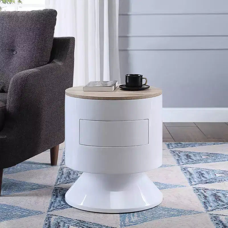 19" Otith Beistelltisch Weiß Hochglanz – Acme Furniture: Rund, Keine Montage, Metallgleiter