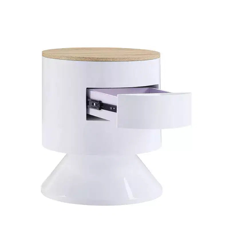19" Otith Beistelltisch Weiß Hochglanz – Acme Furniture: Rund, Keine Montage, Metallgleiter