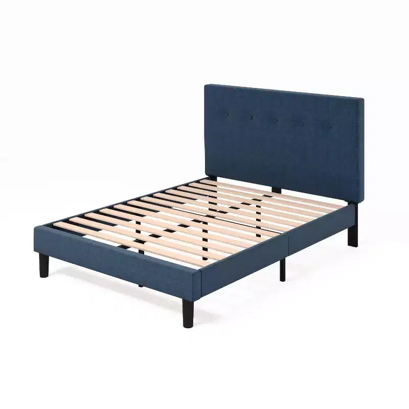 King Omkaram Upholstered Platform Bed Frame Navy - Zinus: Steel Frame, No Box Spring Needed, Foam-Padded Headboard