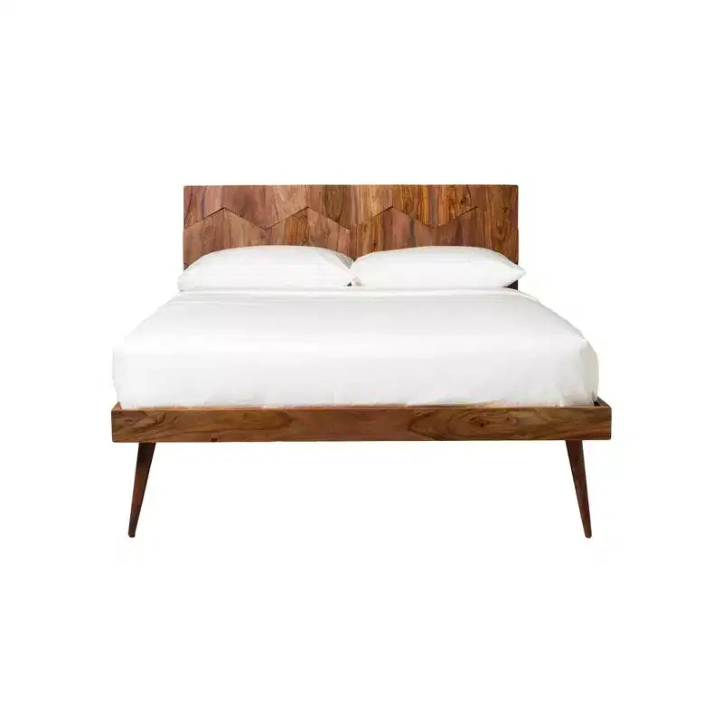 Queen Armand Bed Brown - Alder Bay: Midcentury Style, Platform Design, Wood Headboard, No Box Spring Needed