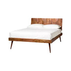 Queen Armand Bett Braun - Erlenbucht: Mid-Century-Stil, Plattformdesign, Kopfteil aus Holz, kein Boxspringbett erforderlich