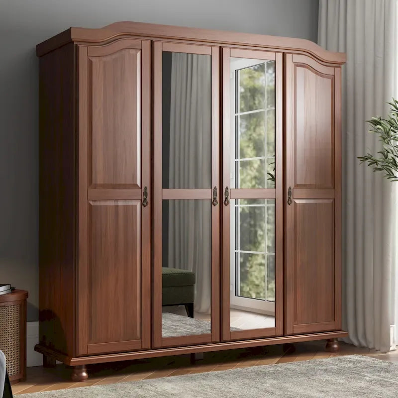 Palace Imports Kyle Kleiderschrank mit 4 Türen aus 100 % Massivholz und Massivholz- oder Spiegeltüren
