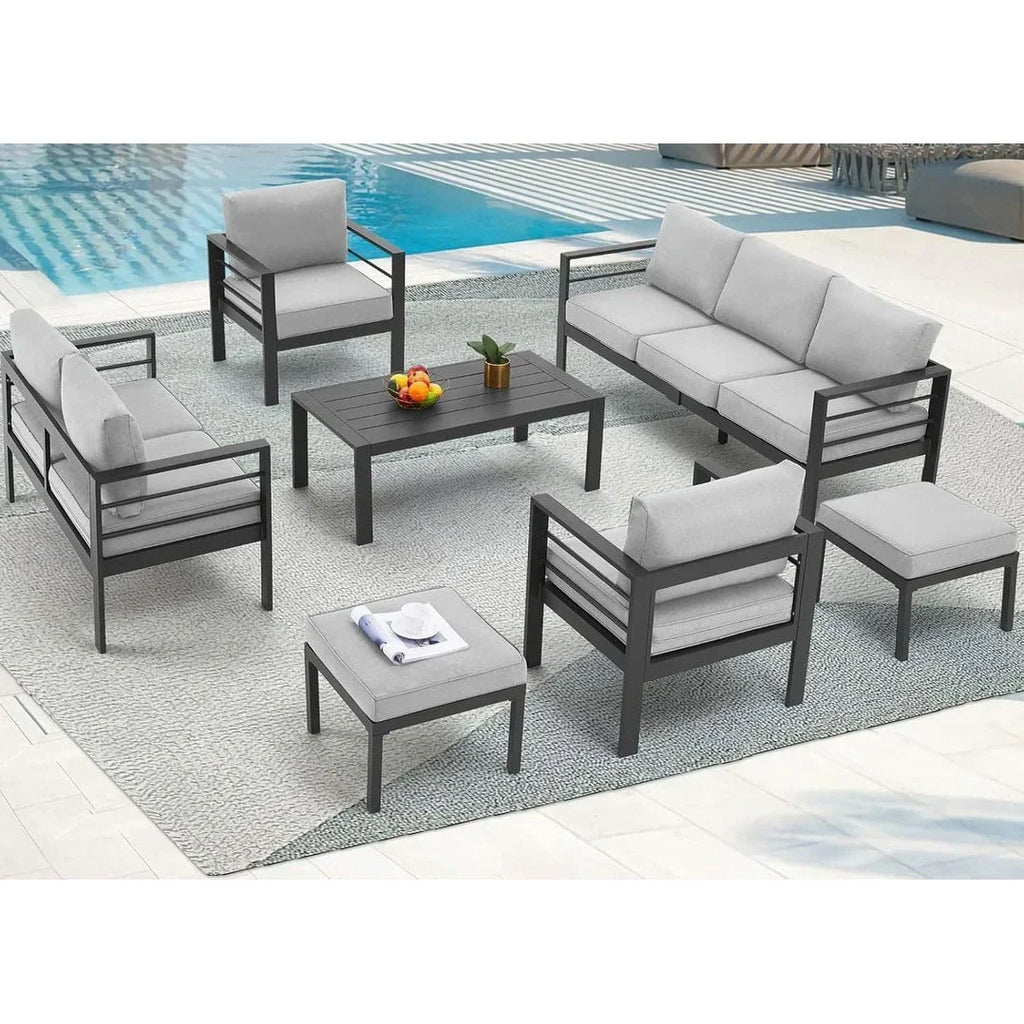AECOJOY 7-teiliges Aluminium-Terrassenmöbel-Set Outdoor-Gesprächsgarnitur