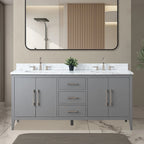 Vanity Art 72 Zoll Badezimmer-Waschtischunterschrank mit Doppelwaschbecken und Kunstmarmorplatte