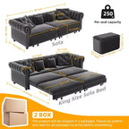 Whisen Velvet 3-in-1 Schlafsofa und wandelbares Schlafsofa im Kingsize-Format mit ausziehbarem Ottomane, getuftetem Design