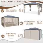 EROMMY Hardtop-Pavillon, Outdoor-Pergola mit Doppeldach & Netzen & Vorhängen, Hochleistungs-Canopy für Terrasse, Garten, Poolparty