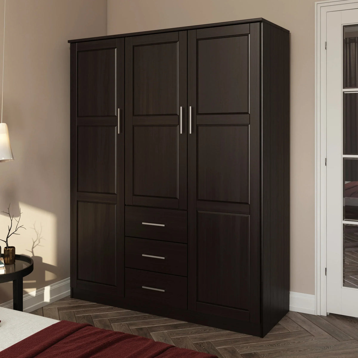 Palace Imports 100% Massivholz Cosmo Kleiderschrank mit 3 Türen mit Massivholz- oder Spiegeltüren