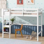Okak Minimalism Hochbett mit Leiter, Hochbett aus Kautschukholz mit Sicherheitsgeländer und integriertem Schreibtisch, Bettrahmen für Kinder, Jugendliche