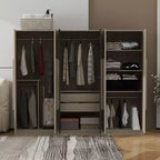 83W 6-türiger Kleiderschrank Garderobenschrank Aufbewahrungsschrank mit 2 Schubladen, Kleiderstangen und Ablageflächen, Schwarz+Natur-ModernLuxe