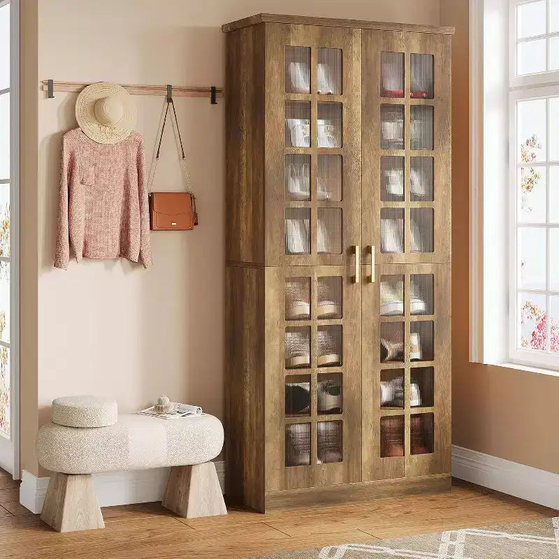 Lantine Hoher Schuhschrank mit Türen, 8-stöckiger Schuhaufbewahrungsschrank mit verstellbaren Einlegeböden, Moderner Schuhschrank für Flur, Schrank, Wohnzimmer, Weiß