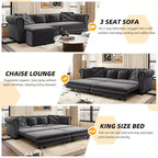 Whisen Velvet 3-in-1 Schlafsofa und wandelbares Schlafsofa im Kingsize-Format mit ausziehbarem Ottomane, getuftetem Design