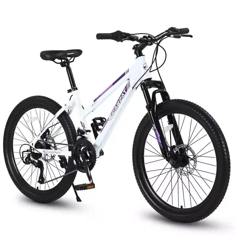 Okak 24/26 Zoll Mountainbike mit 21 Gängen und doppelten Scheibenbremsen, Kinderfahrrad mit 100mm Federgabel, Dirt Bike für Teenager und Frauen