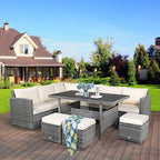 Costway 7-teiliges Terrassen-Essgruppe Rattan-Sofa Couch Ottomane – Details ansehen