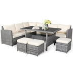 Costway 7-teiliges Terrassen-Essgruppe Rattan-Sofa Couch Ottomane – Details ansehen