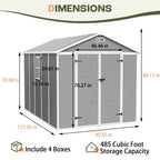 2 x 1,2 m/2 x 2,4 m/2,4 x 1,8 m/2,4 x 3 m Allwetter-Gartenhaus aus Harz mit Bodenplatte, Spire-Geräteschuppen