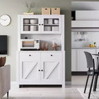 Küchenschrank mit Mikrowellenständer, Vitrinenschrank mit Anrichte und verstellbaren Einlegeböden, für Küche, Esszimmer