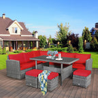 Costway 7-teiliges Terrassen-Essgruppe Rattan-Sofa Couch Ottomane – Details ansehen