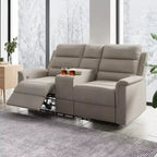 Beige/Graues 2-Sitzer Sofa mit Relaxfunktion aus Tech-Stoff, verstellbare Rückenlehne & Fußstütze