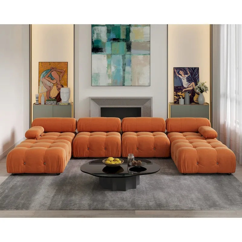 138 Modulares Schlafsofa, U-förmiges, minimalistisches Samtsofa