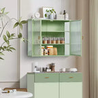 Okak Moderner 2-türiger Wandschrank mit 3-stufigem Stauraum und Glastüren für Flur/Esszimmer/Wohnzimmer/Küche