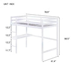 Okak Minimalism Hochbett mit Leiter, Hochbett aus Kautschukholz mit Sicherheitsgeländer und integriertem Schreibtisch, Bettrahmen für Kinder, Jugendliche