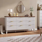 Kommode mit 9 Schubladen, gerillt, moderne Kommode, Holzkommode als TV-Ständer, geschwungenes Profil, für Wohnzimmer, Flur