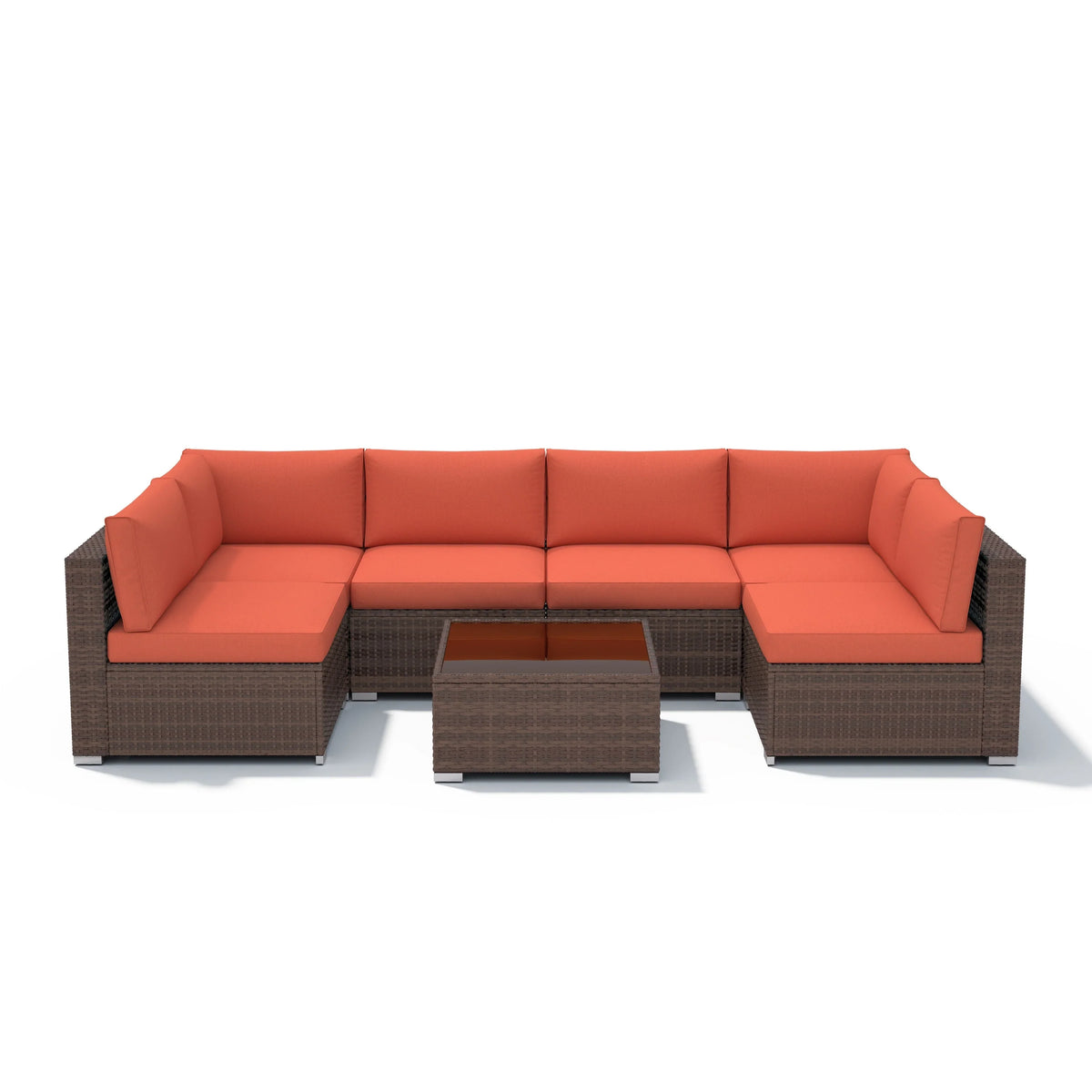 7-teiliges Outdoor-Sofa-Set aus Korbweide/Stahl mit Polstern