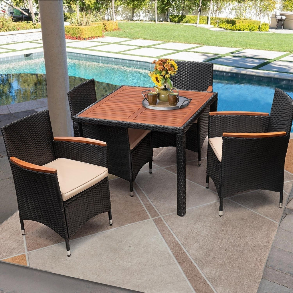 Lacoo PE-Rattan-/Akazienholz-Gartensitzgruppe