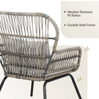 3-teiliges Outdoor-Bistro-Set aus Korbstühlen, witterungsbeständige Rattanmöbel-Sitzgruppe mit Kissen