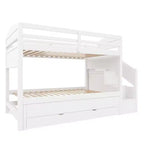 Whisen Twin XL Etagenbett mit Ausziehbett, Etagenbett mit Stauraum, Etagenbett aus Massivholz, Treppe mit Stauraum, Kleiderschrank, 3 Schubladen, für Kinder