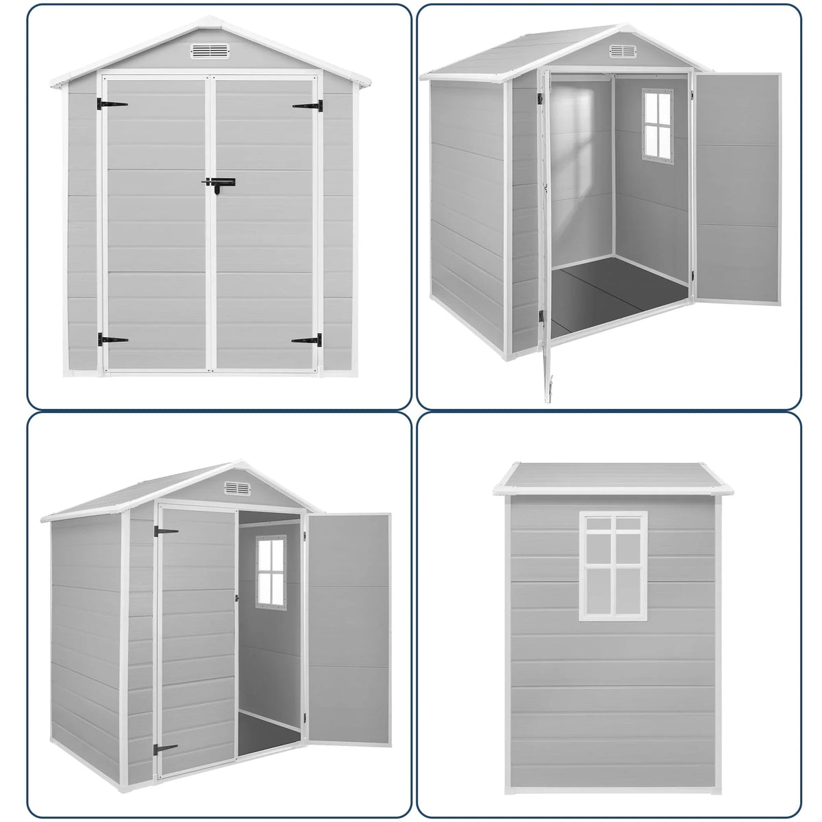 2 x 1,2 m/2 x 2,4 m/2,4 x 1,8 m/2,4 x 3 m Allwetter-Gartenhaus aus Harz mit Bodenplatte, Spire-Geräteschuppen