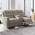 Beige/Graues 2-Sitzer Sofa mit Relaxfunktion aus Tech-Stoff, verstellbare Rückenlehne & Fußstütze