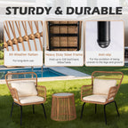 3-teiliges Outdoor-Bistro-Set aus Korbstühlen, witterungsbeständige Rattanmöbel-Sitzgruppe mit Kissen