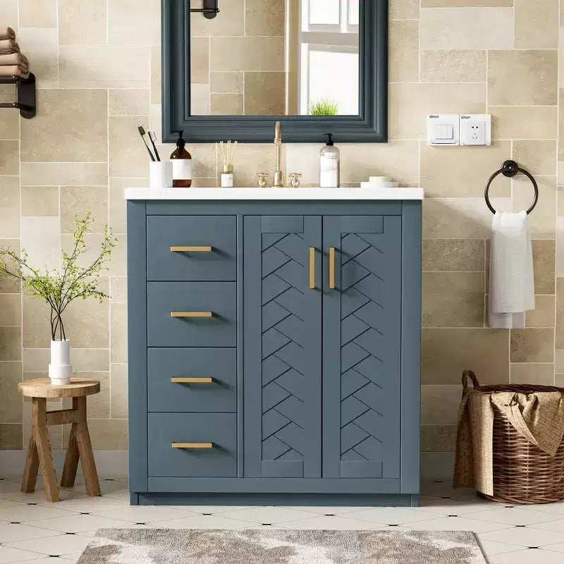 30 Zoll Einzelwaschtisch-Badschrank mit Unterschrank und 3 Schubladen – Schwarz / Blau / Grün / Indigo / Weiß