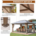 EROMMY Hardtop-Pavillon, Outdoor-Pergola mit Doppeldach & Netzen & Vorhängen, Hochleistungs-Canopy für Terrasse, Garten, Poolparty