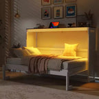 Doppelbett Murphy-Bett mit LED-Beleuchtung, kann in einen Schrank umgewandelt werden, Verstecktes Wandbett-Schrank für Gästezimmer